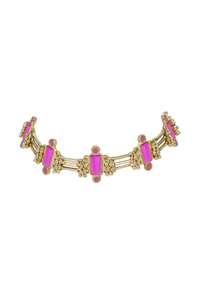 House of Tuhina Queen girocollo smaltato magenta fatto a mano