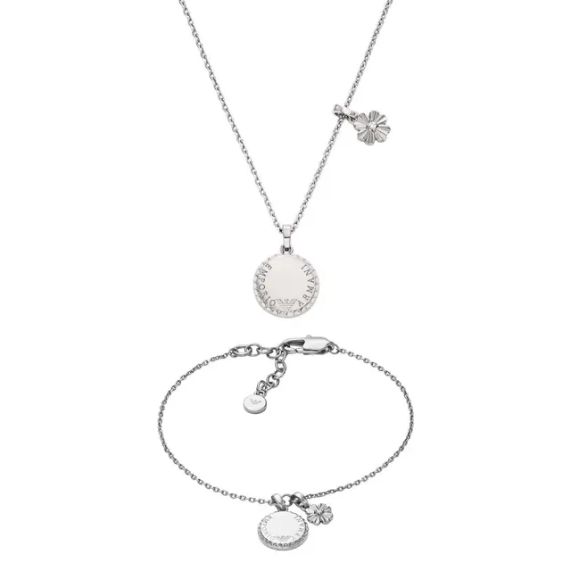 Emporio Armani set collana bracciale ottone argentato donna