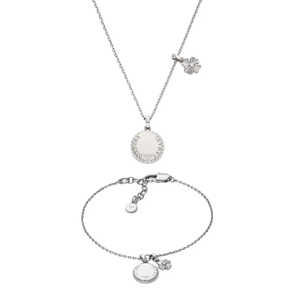 Emporio Armani set collana bracciale ottone argentato donna