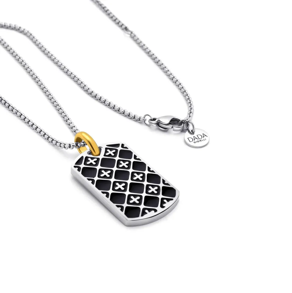 Dada Gioielli Piastrina Militare Collana Nero Argento Uomo