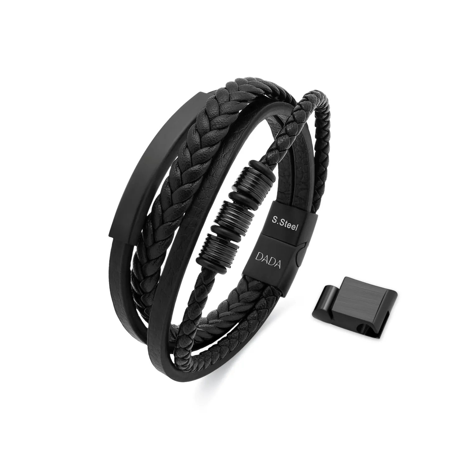 Dada Gioielli Bracciale Uomo Pelle Acciaio Oro
