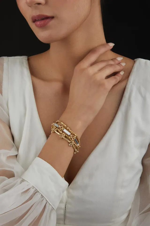 House of Tuhina Mirror Gold Multi Layer bracciale oro festa