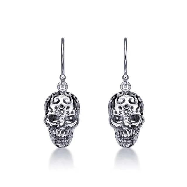 Diamond Treats Orecchini Pendenti Teschio Argento Ossidato Gotici