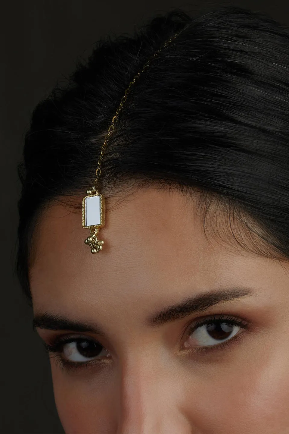 House of Tuhina Mirror Gold Brick maangtika oro