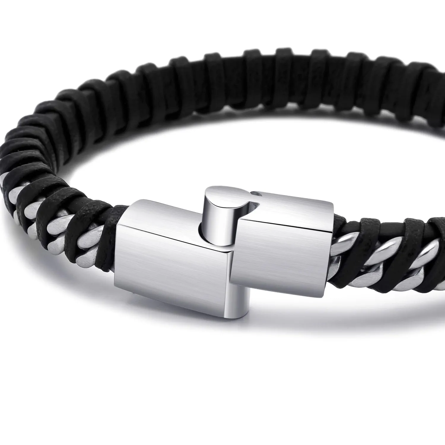 Dada Gioielli Catena Cubana Bracciale Uomo Argento Pelle