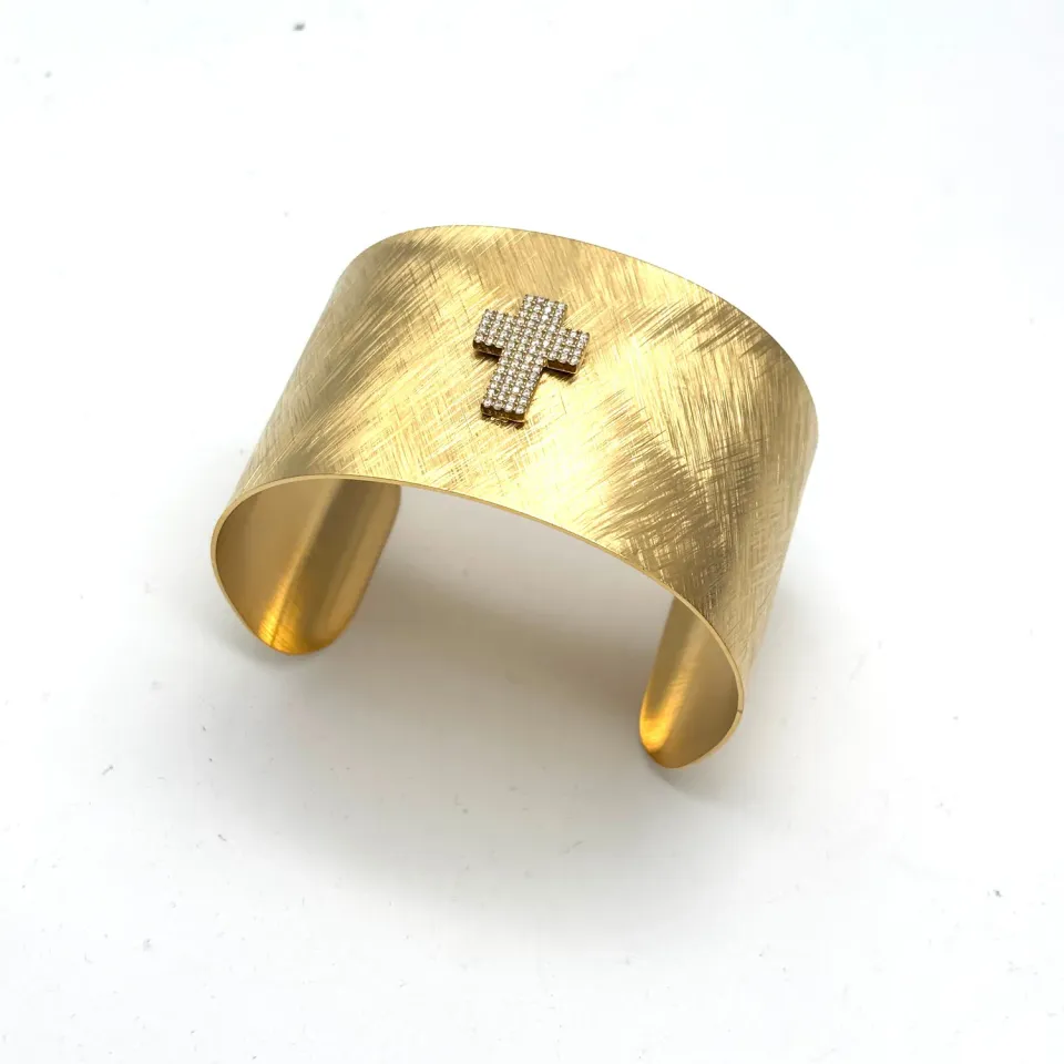 Ornamenta Croce Bracciale Fascia Rigido Acciaio Dorato