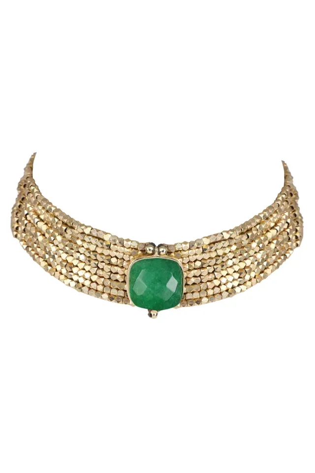 House of Tuhina Single Square Stone choker pietra verde