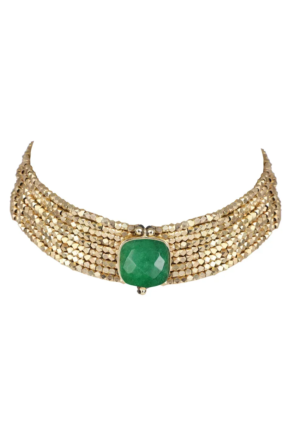 House of Tuhina Single Square Stone choker pietra verde