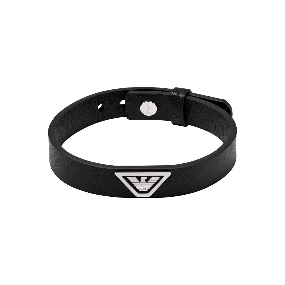 Emporio Armani Bracciale Uomo Pelle Nero Lucido Pulsante