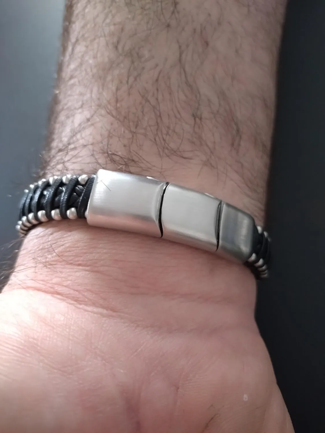 Dada Gioielli Bracciale Uomo Pelle Argento Satinato