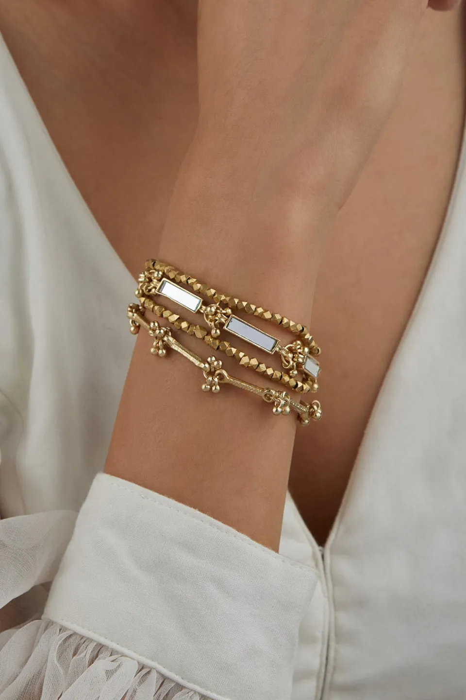 House of Tuhina Mirror Gold Multi Layer bracciale oro festa