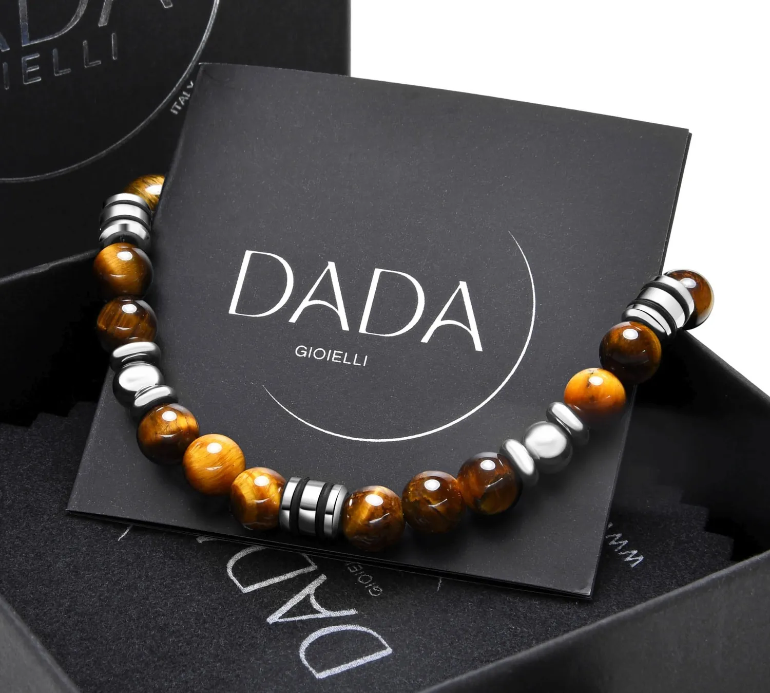 Dada Gioielli Bracciale Uomo Occhio di Tigre Pietra Naturale 6mm