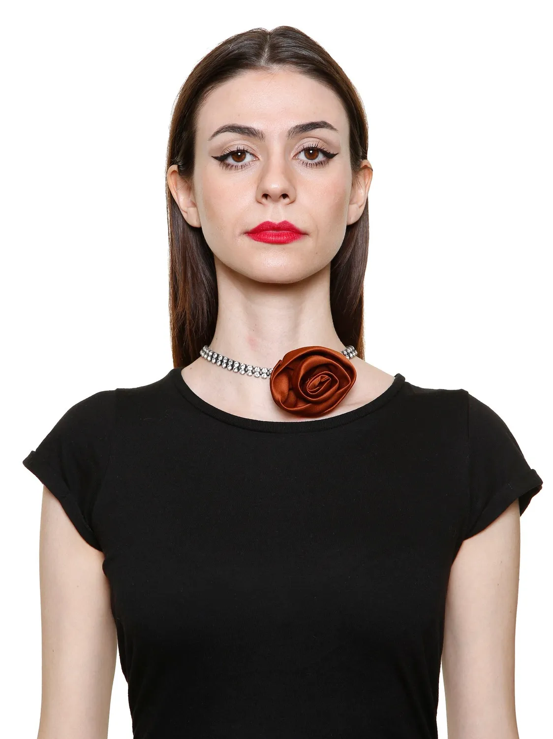 Rada Rosa Satin collana choker marrone strass