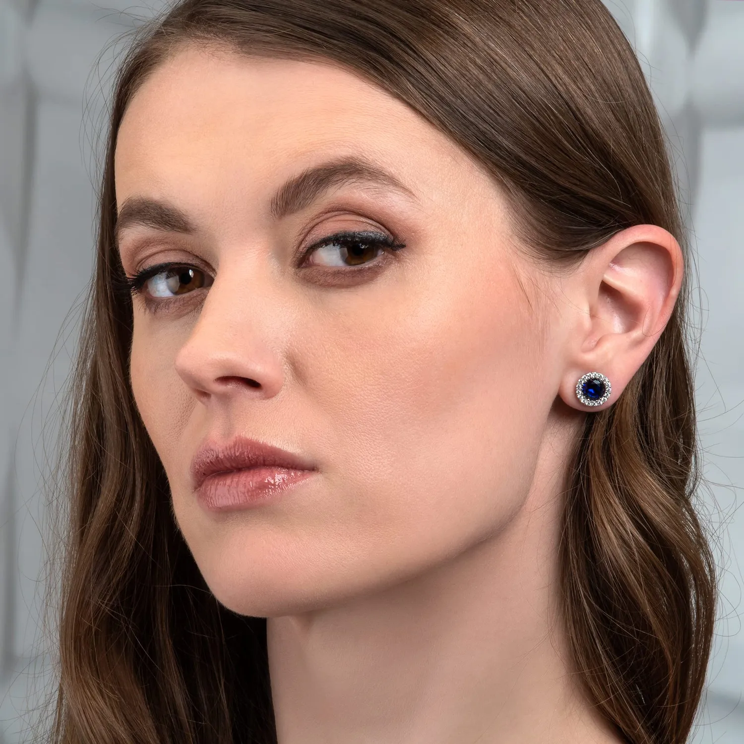 Diamond Treats Halo Orecchini Blu-Argento zirconi blu