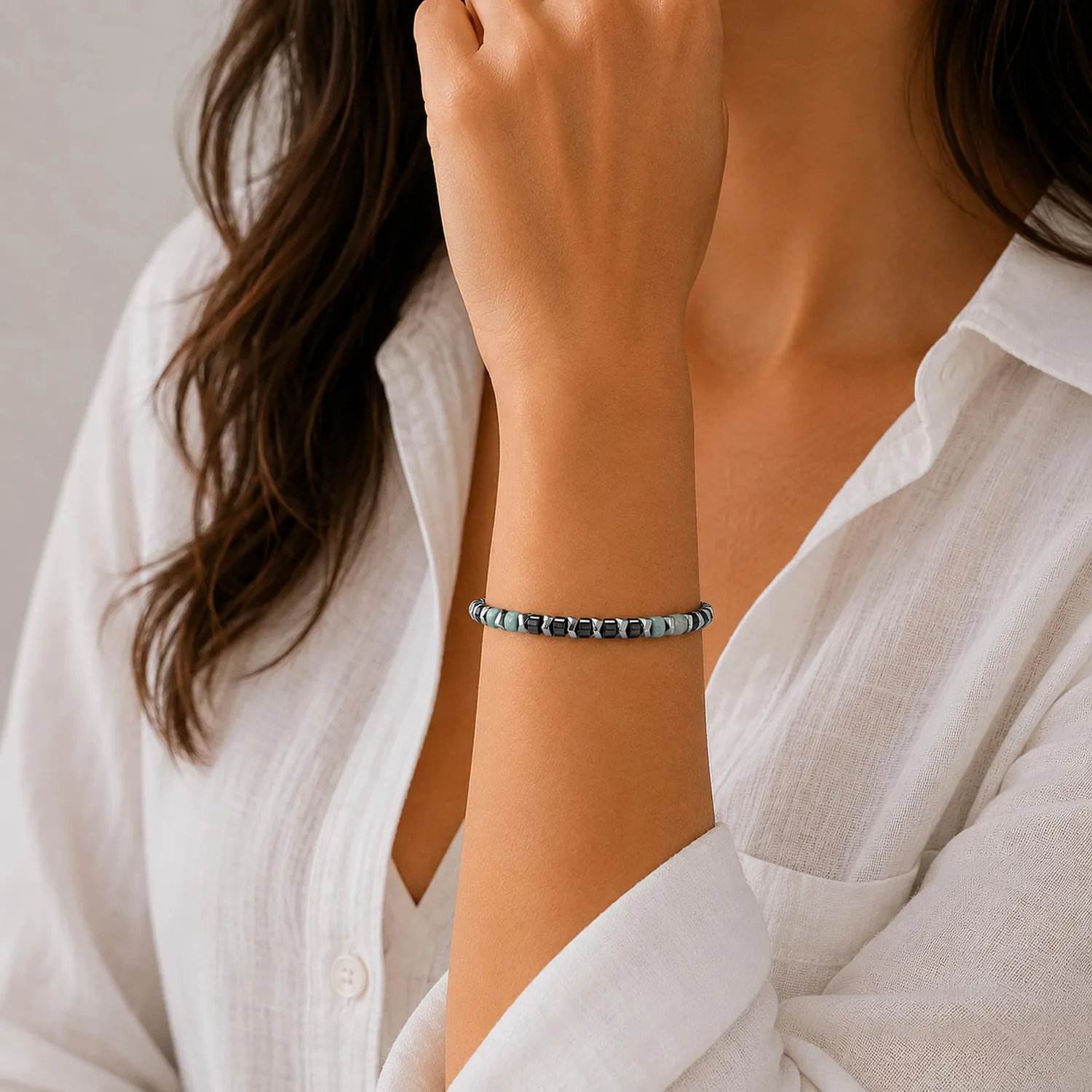 Dada Gioielli bracciale pietre naturali nero amazonite acciaio