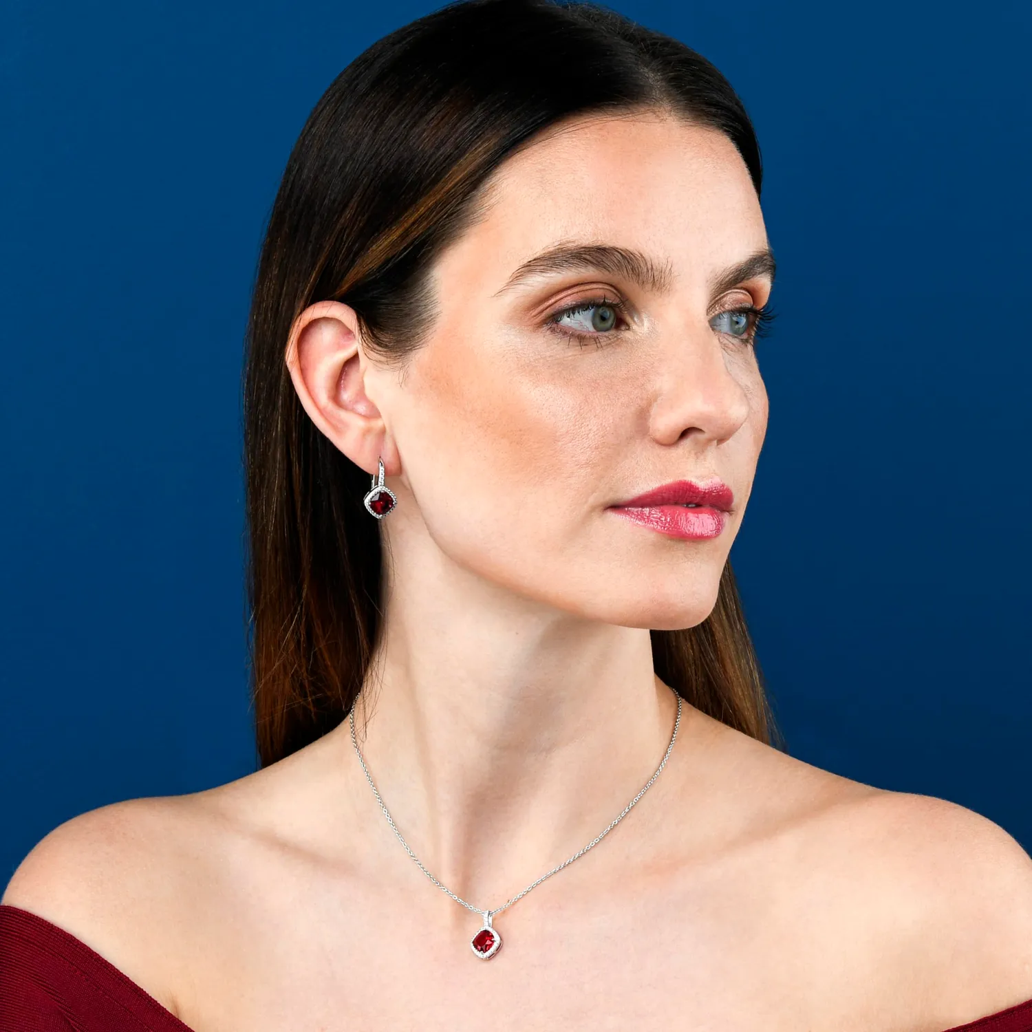 Diamond Treats orecchini pendenti argento 925 zirconi rossi