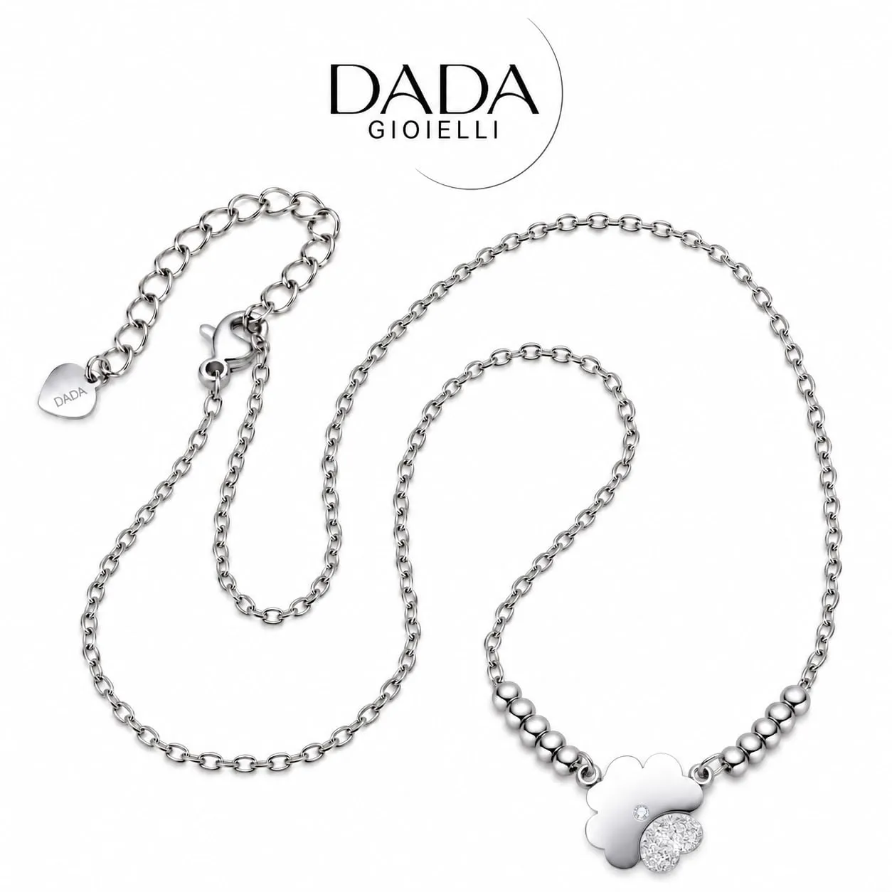 Dada Gioielli Collana Quadrifoglio Donna Acciaio con Zirconi