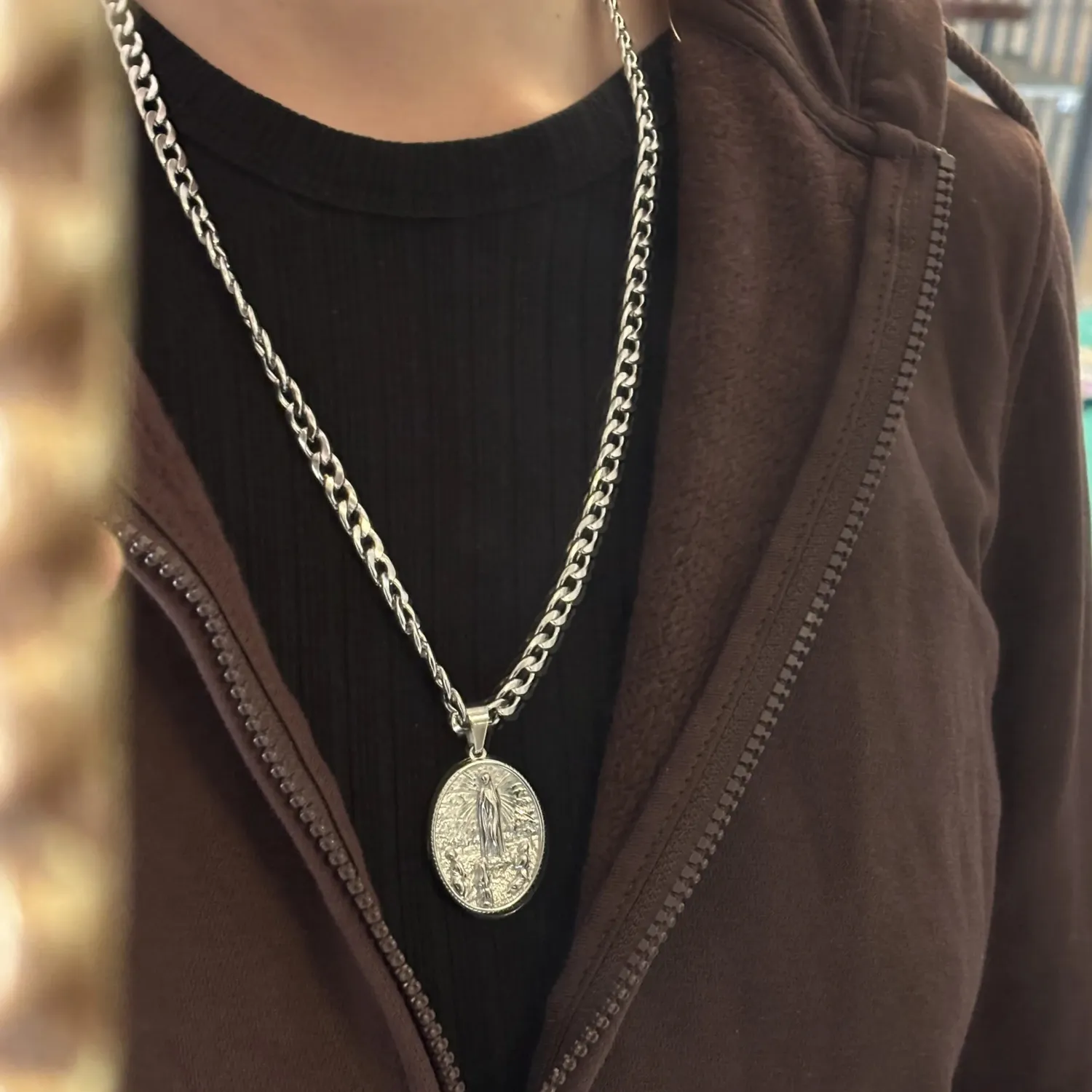 Ornamenta Madonna di Fatima collana medaglione acciaio 57 cm