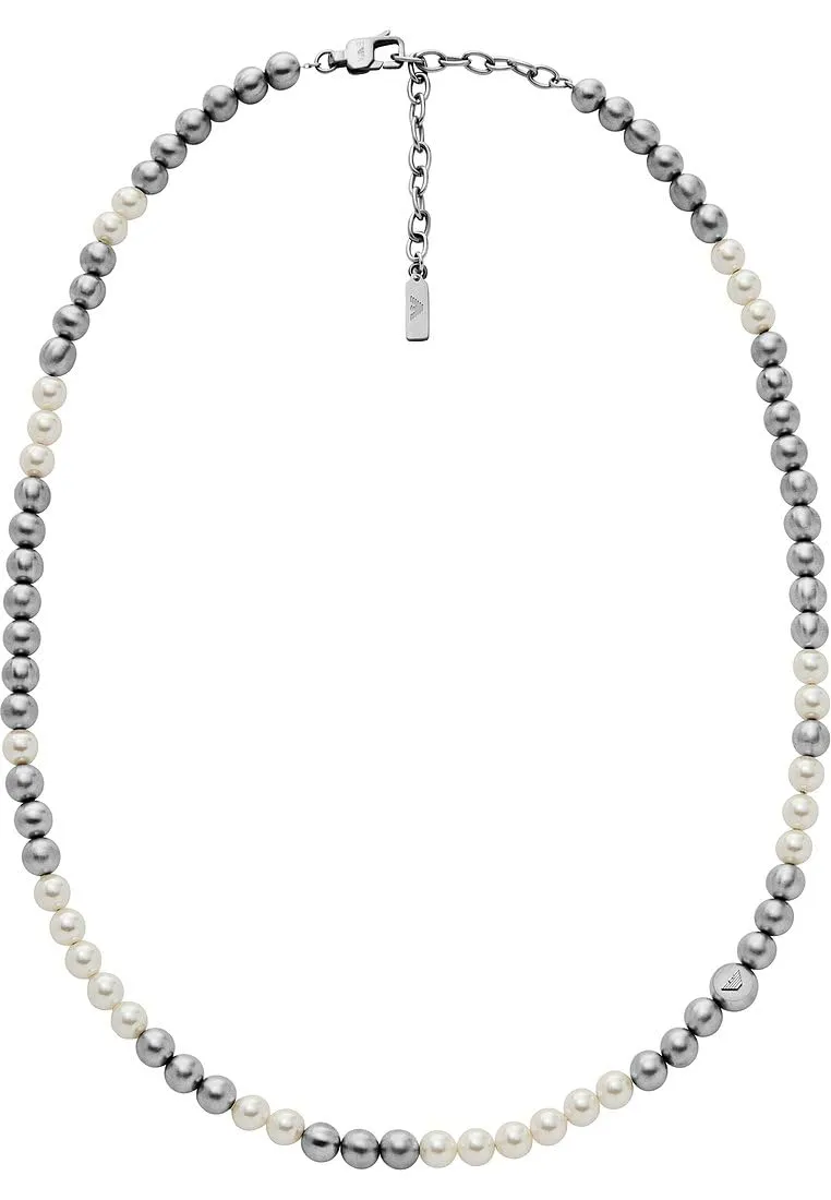 Emporio Armani Collana Uomo Perline Grigio Bianco Moschettone