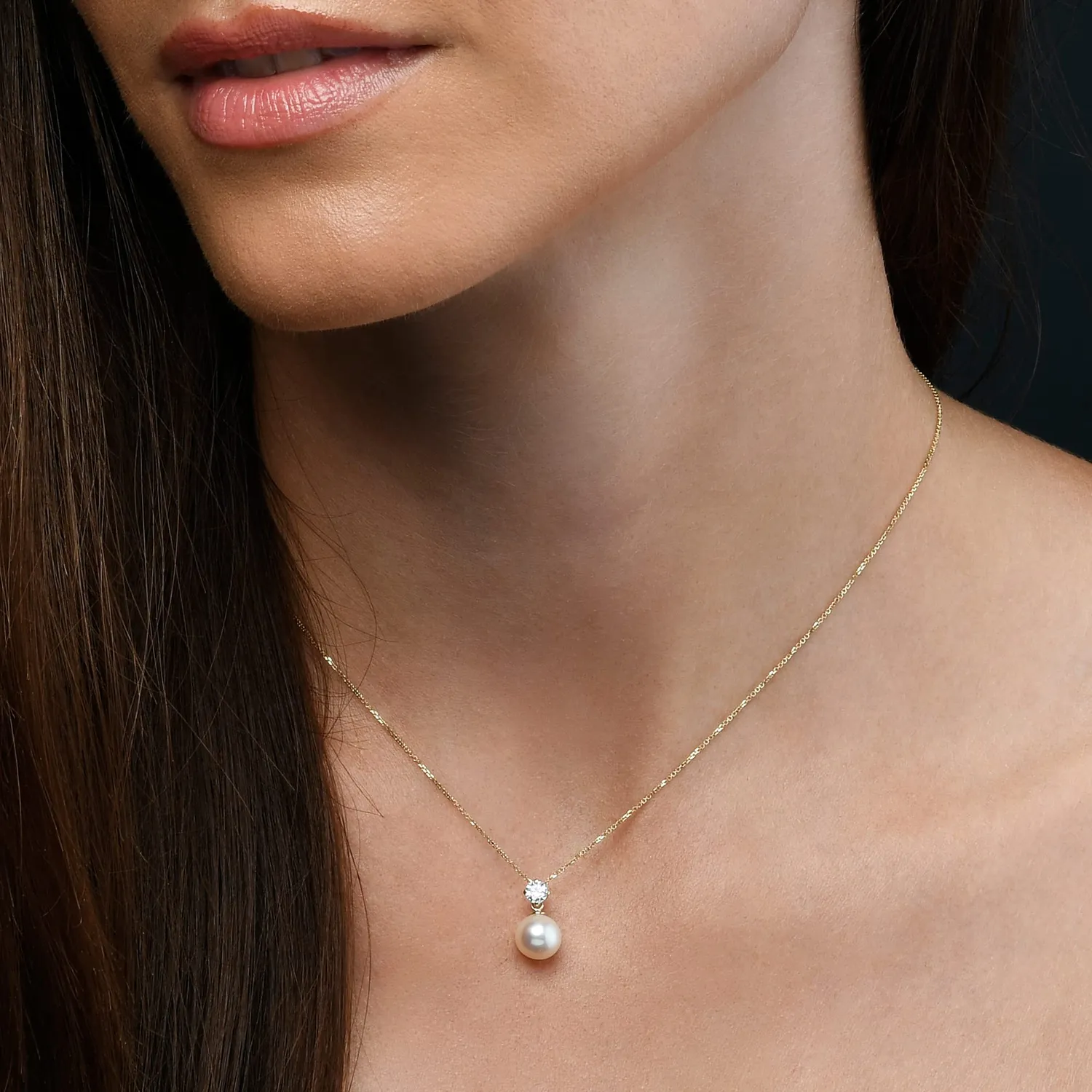 Diamond Treats Collana Perle Bianche 8-8.5mm Oro Giallo 9kt