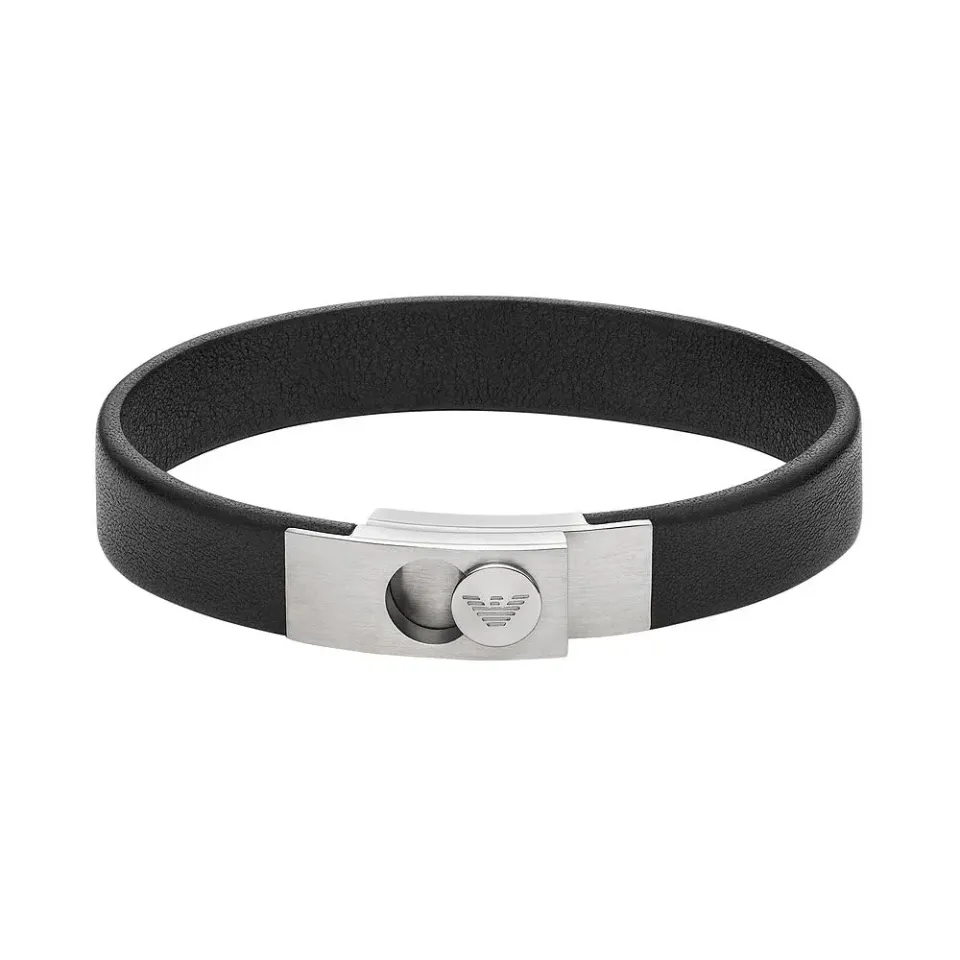 Emporio Armani bracciale uomo pelle nero clip