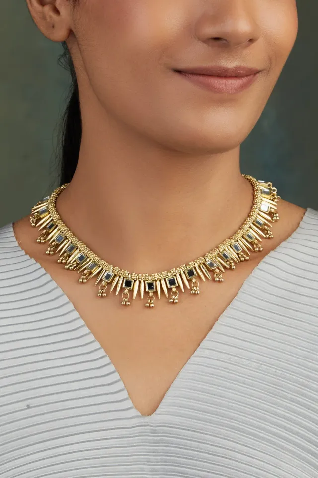 House of Tuhina Mirror Falak Spike collana oro argento