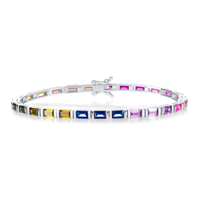 Diamond Treats Tennis bracciale argento zirconi arcobaleno baguette