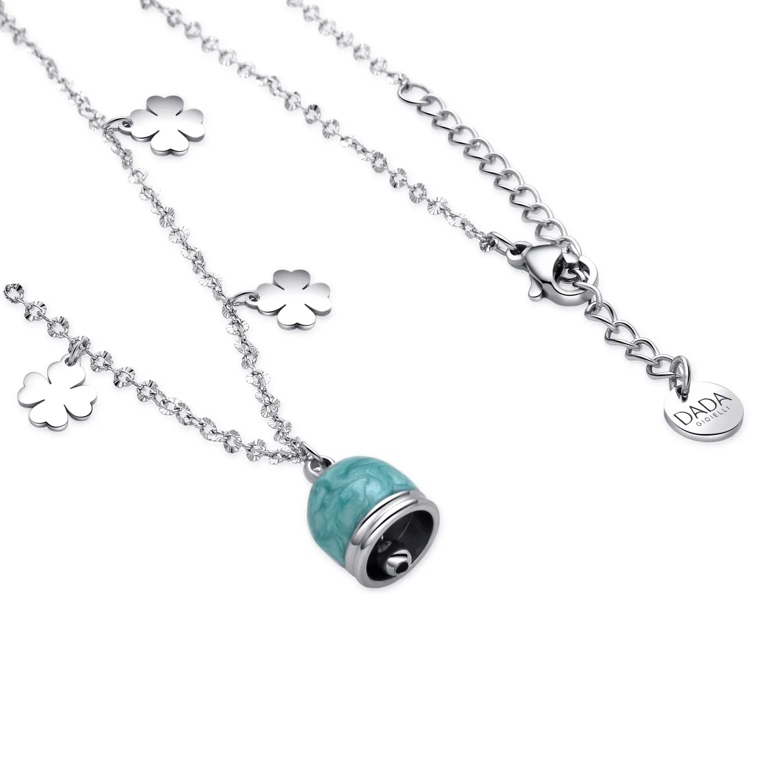 Dada Gioielli Capri Campanella Collana Turchese Quadrifoglio Acciaio