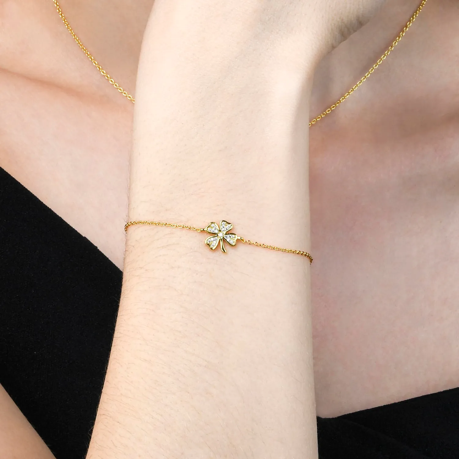 Diamond Treats bracciale quadrifoglio argento oro giallo
