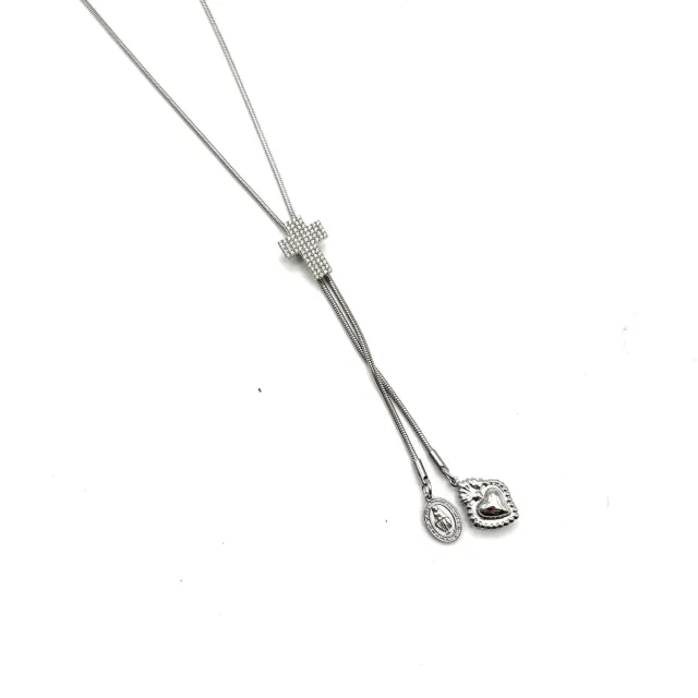 Ornamenta Scorrevole Croce collana acciaio con zirconi