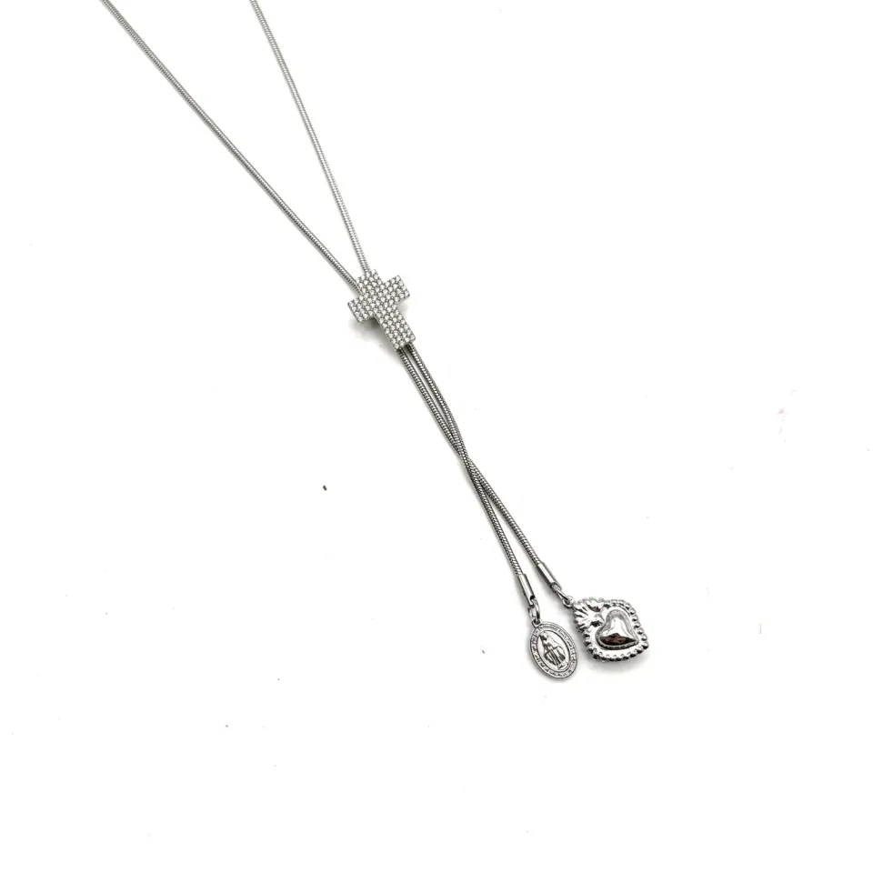 Ornamenta Scorrevole Croce collana acciaio con zirconi