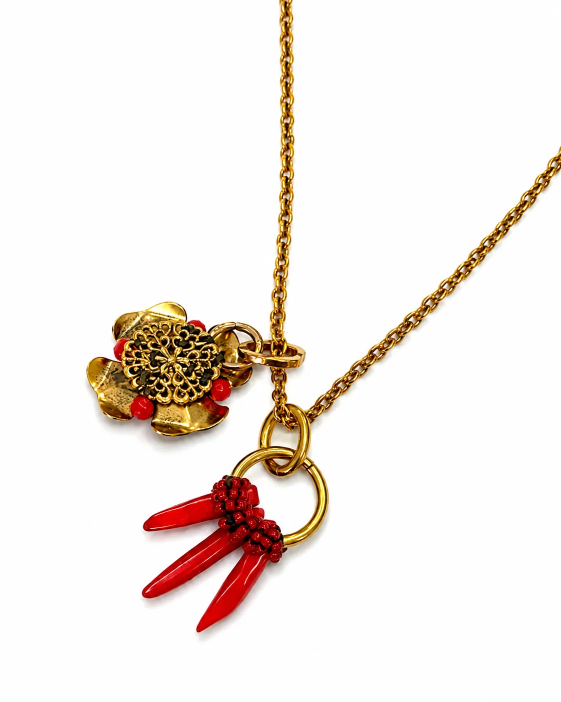 Radà Fiore e Coralli collana lunga corallo catena oro