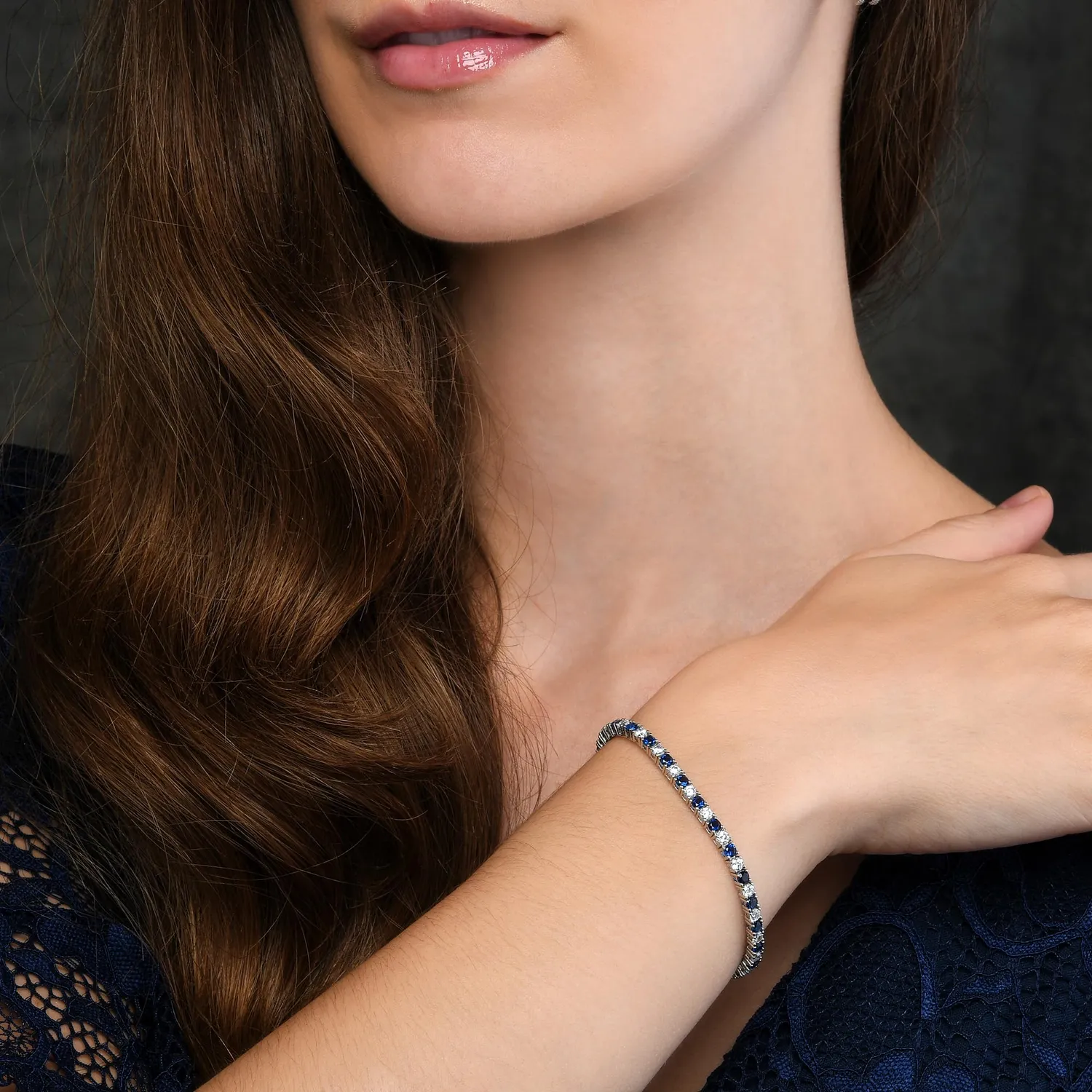 Diamond Treats Bracciale Tennis Blu Bianco Argento 16,5 cm