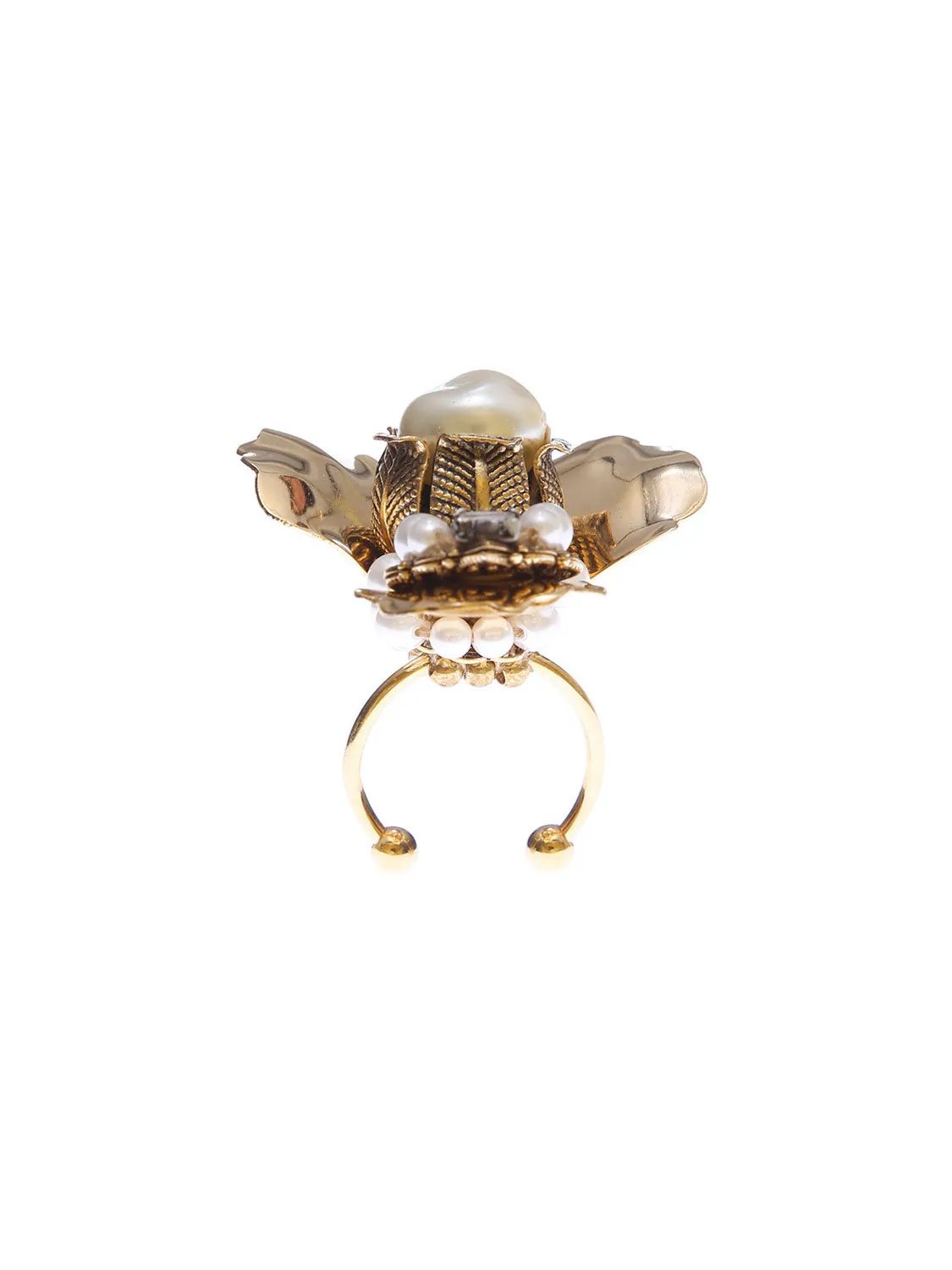 Rada Anello Fiore oro antico con perle baguette