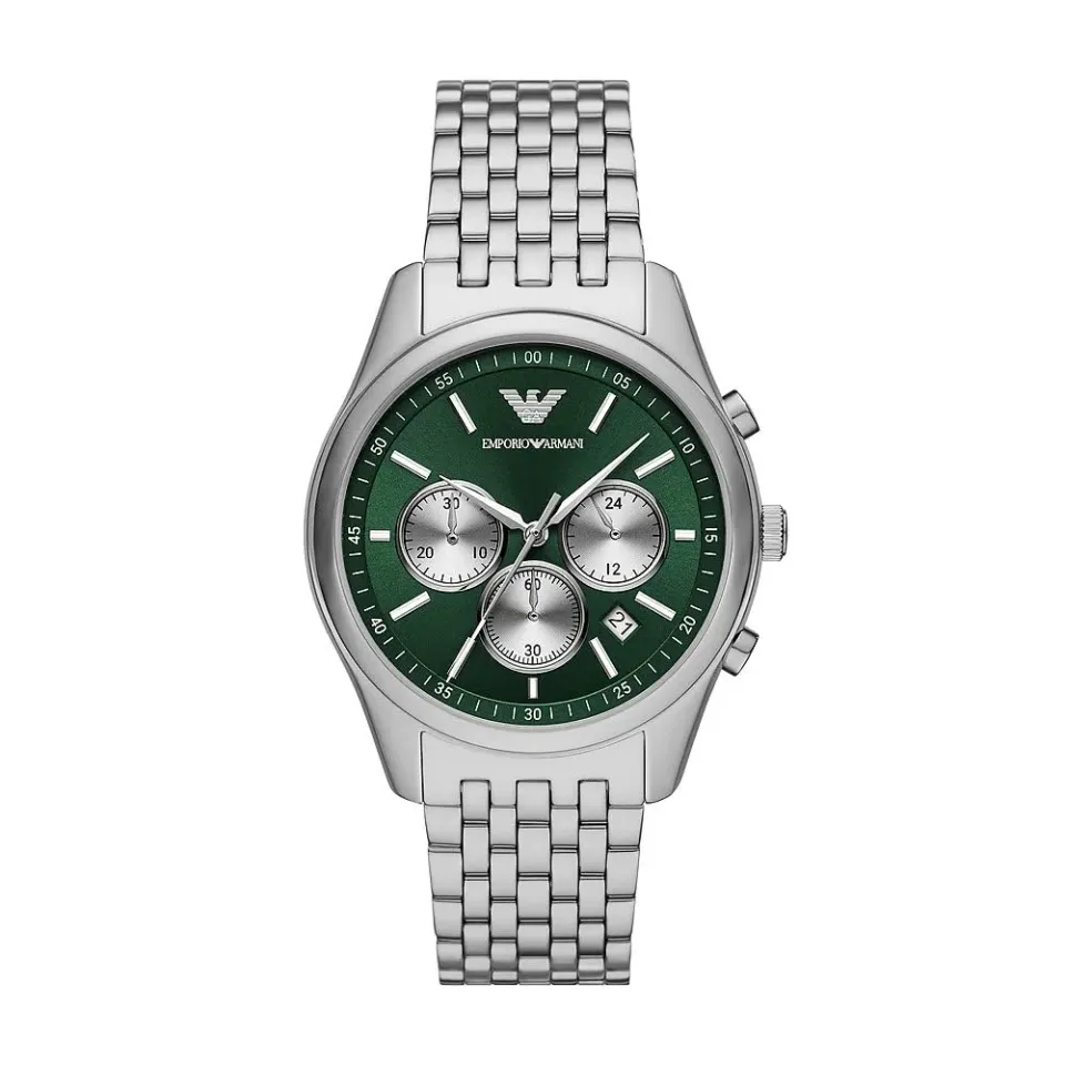 Emporio Armani Orologio Uomo Crono 41mm Argento Verde Scuro
