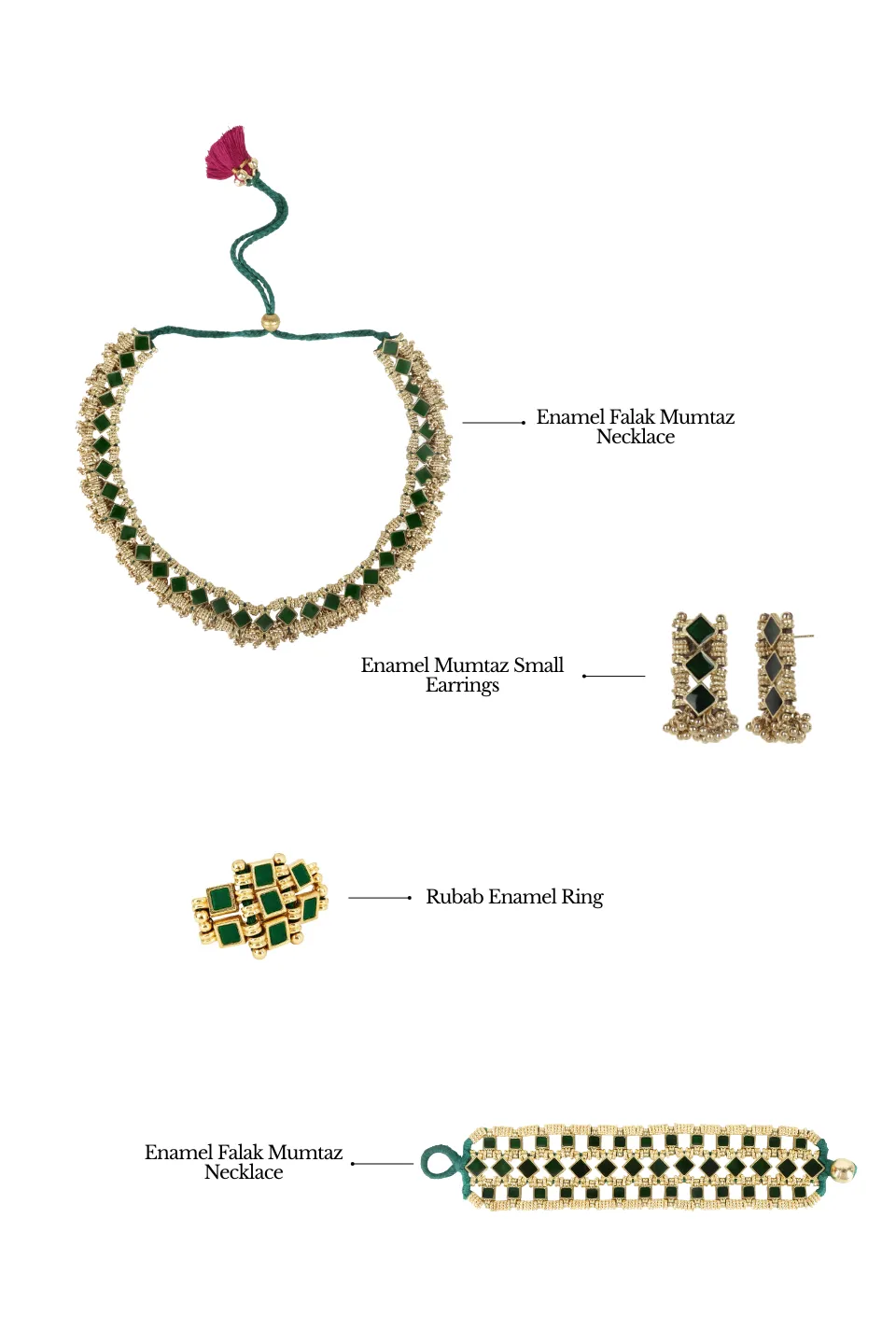 House of Tuhina Look 10 set gioielli verde 4 pezzi festa