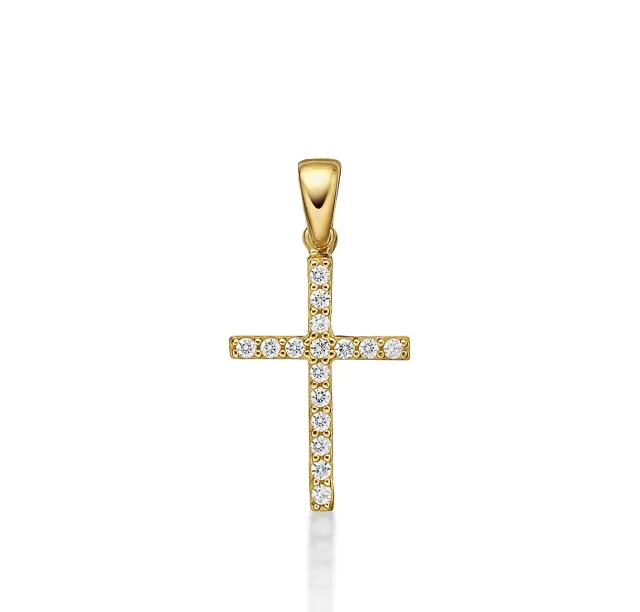 Diamond Treats Collana Croce Oro Giallo 9K Zirconia Pendente 2,3cm