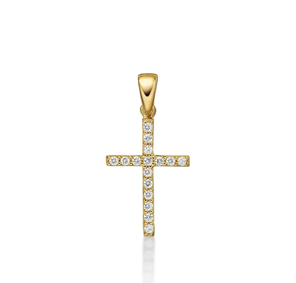 Diamond Treats Collana Croce Oro Giallo 9K Zirconia Pendente 2,3cm