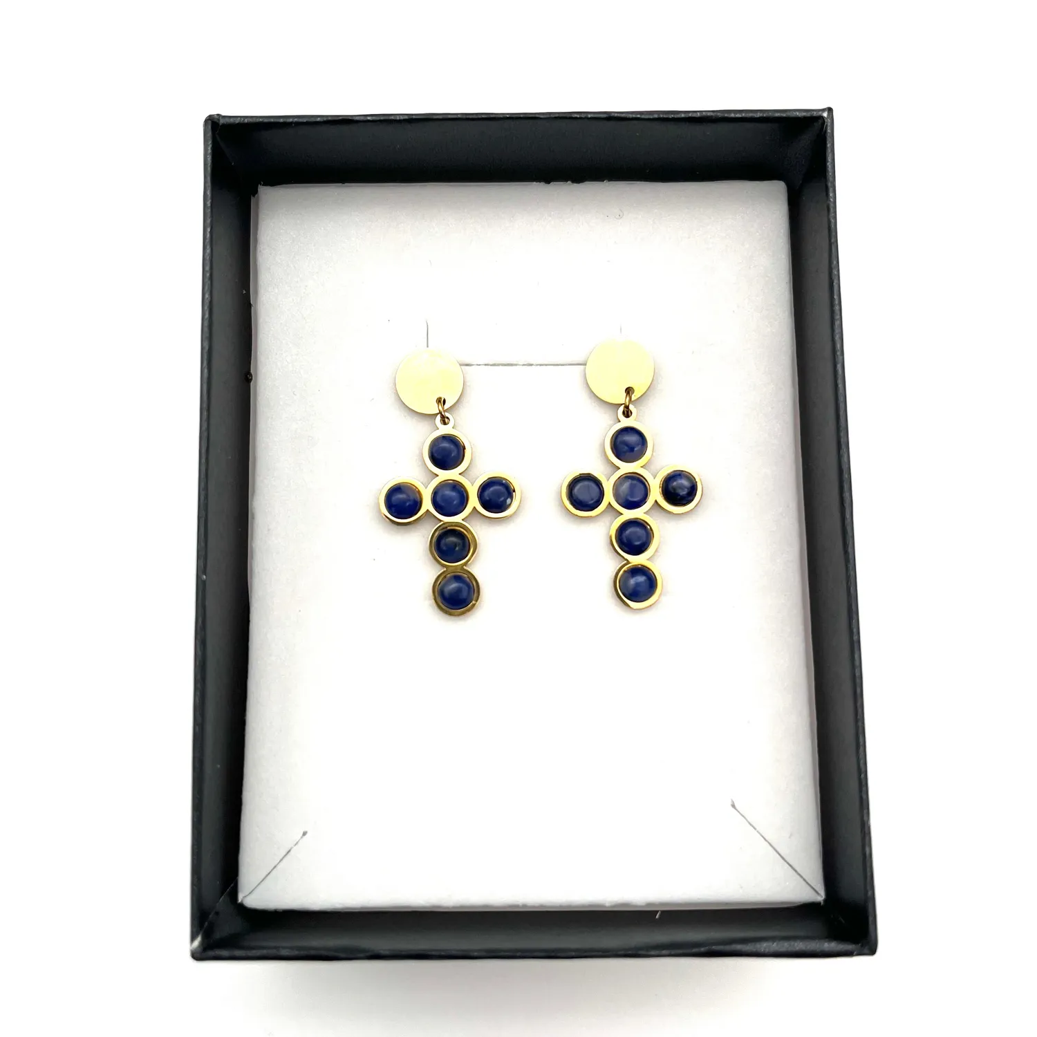 Ornamenta Croce Blu orecchini pendenti oro pietre blu