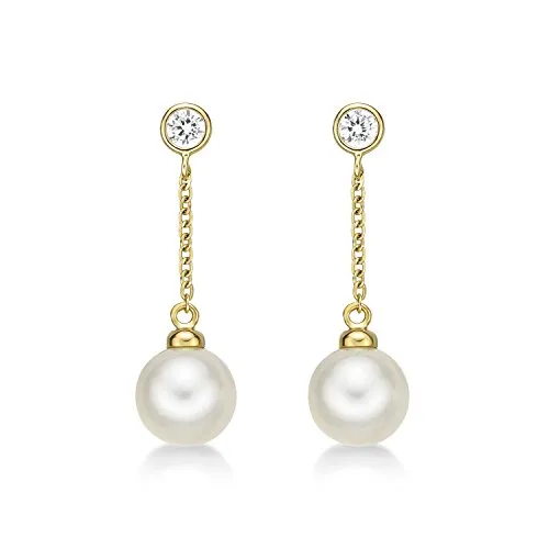 Diamond Treats Orecchini Pendenti Perle Oro 9K Zirconia