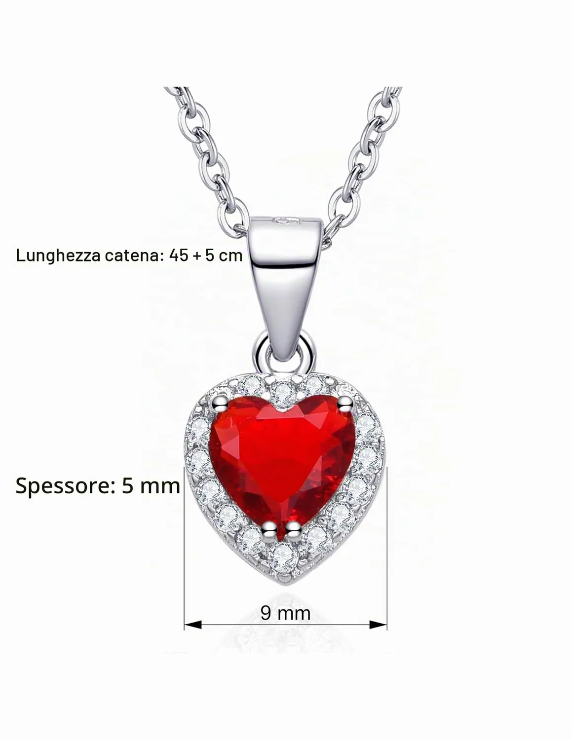 Dada Gioielli Collana Cuore 9mm Argento 925 Rosso Rubino
