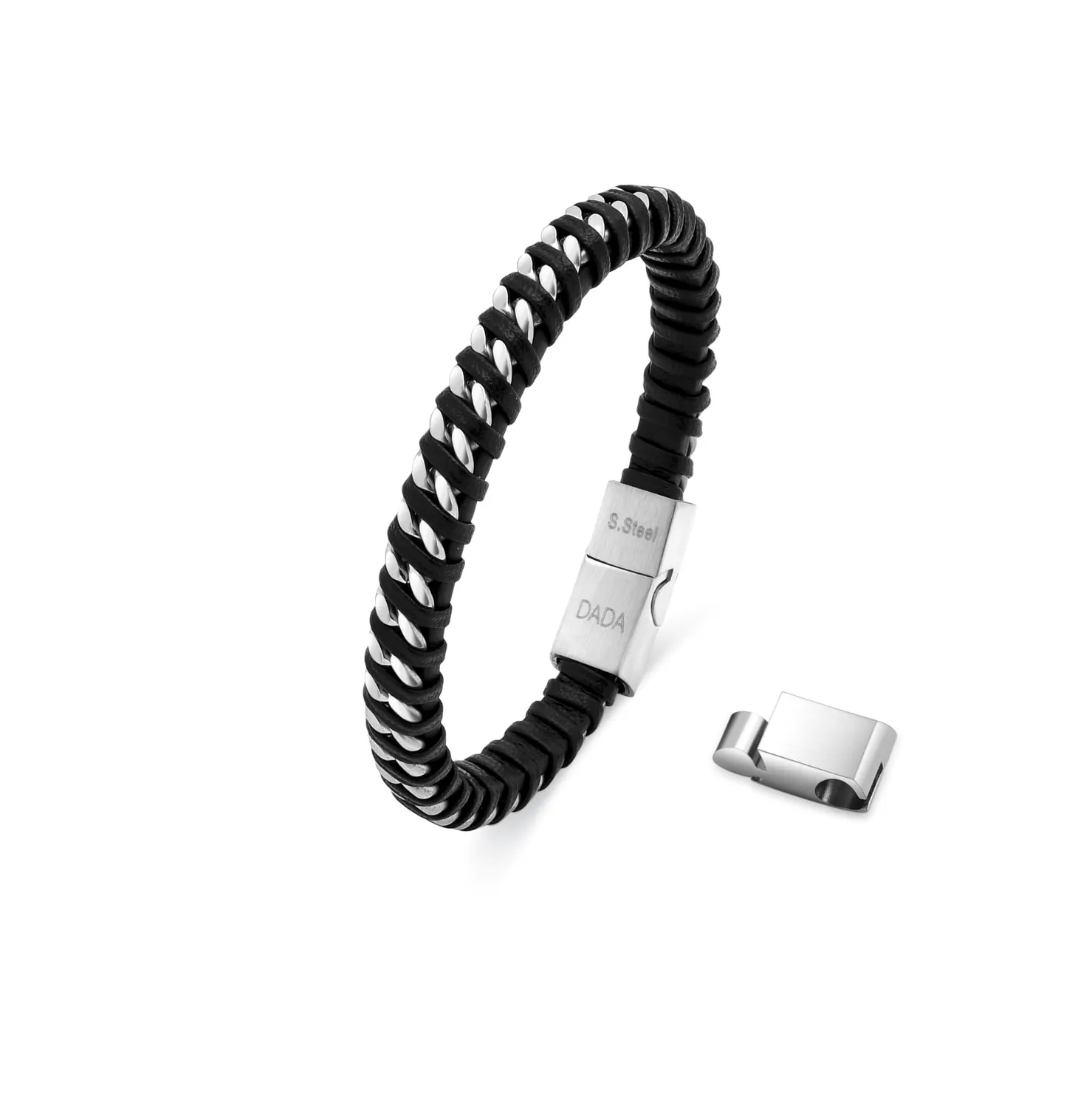 Dada Gioielli Catena Cubana Bracciale Uomo Argento Pelle
