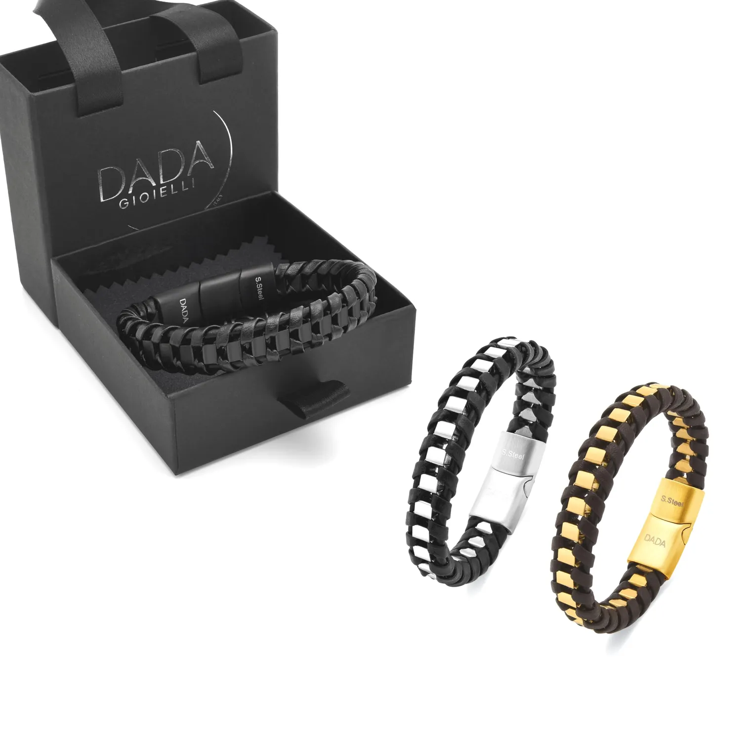 Dada Gioielli bracciale uomo pelle nero acciaio