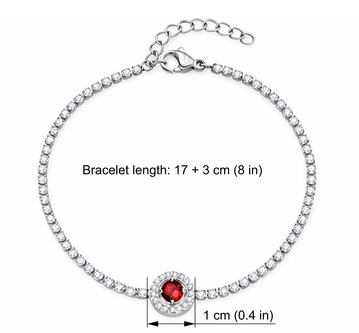 Dada Gioielli Bracciale Tennis Rosso Rubino Acciaio Donna