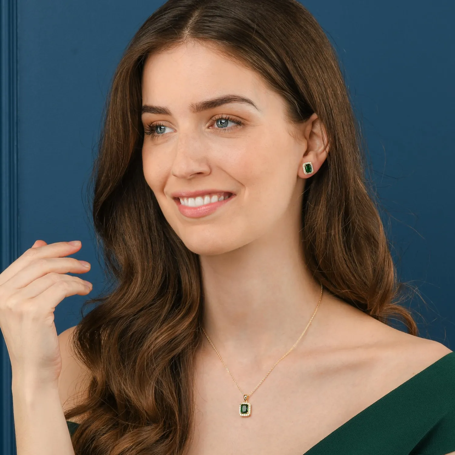 Diamond Treats Collana Argento Zirconi Verdi Rettangolo Oro