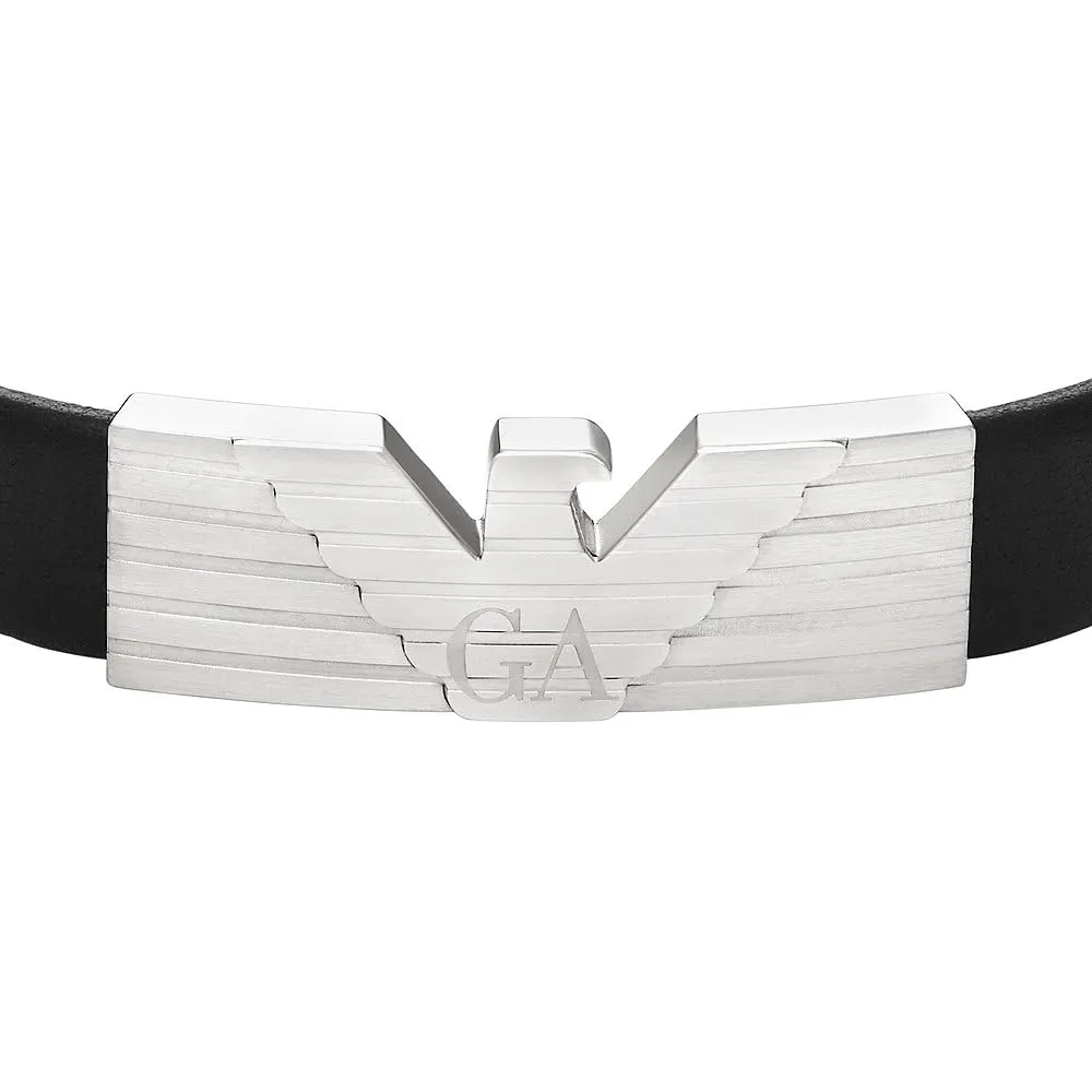 Emporio Armani Bracciale Uomo Pelle Nero Lucido Pulsante