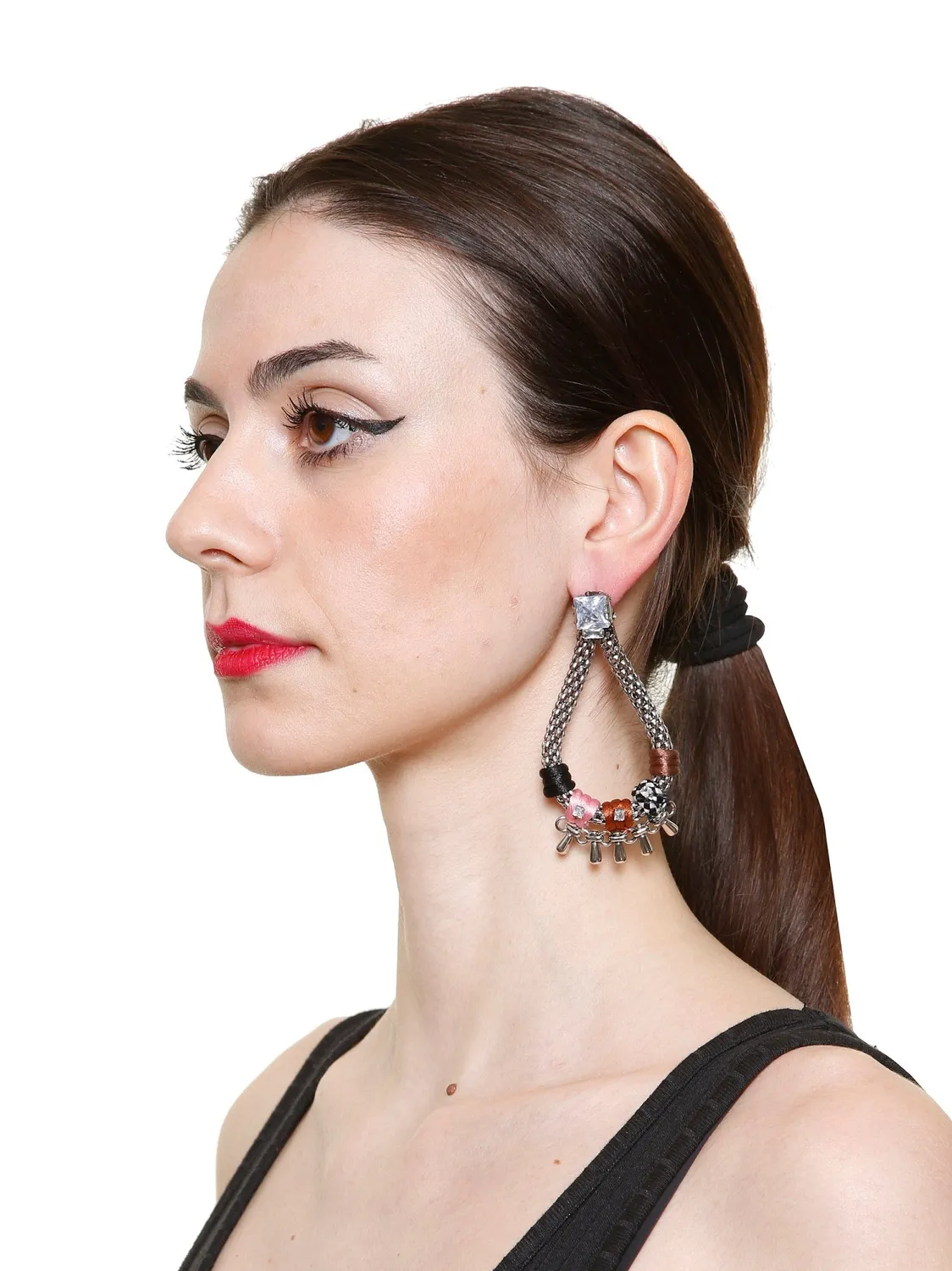 Rada Tubolare di Catena orecchini marrone multi strass