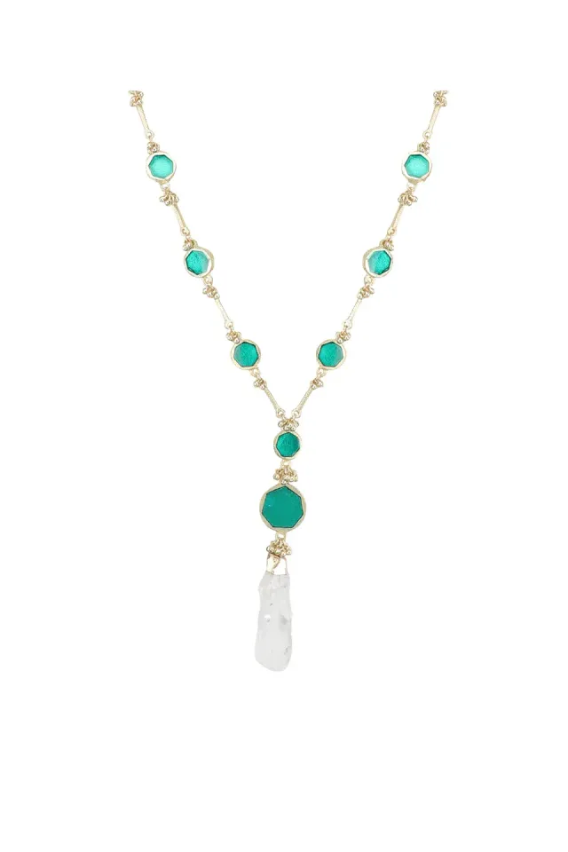House of Tuhina Round Enamel collana lunga turchese
