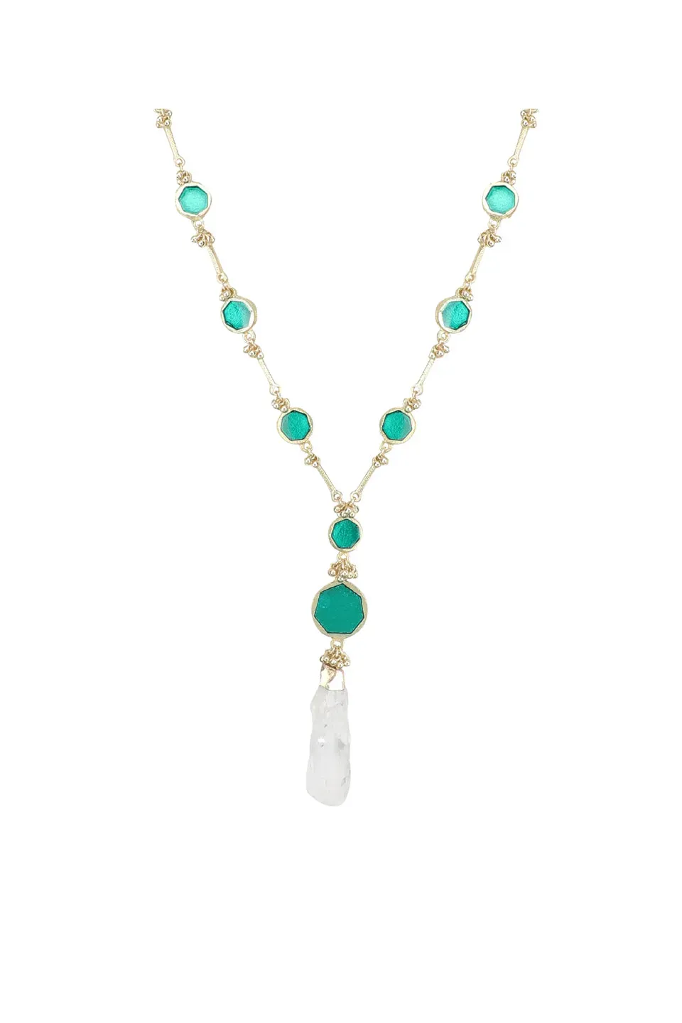 House of Tuhina Round Enamel collana lunga turchese