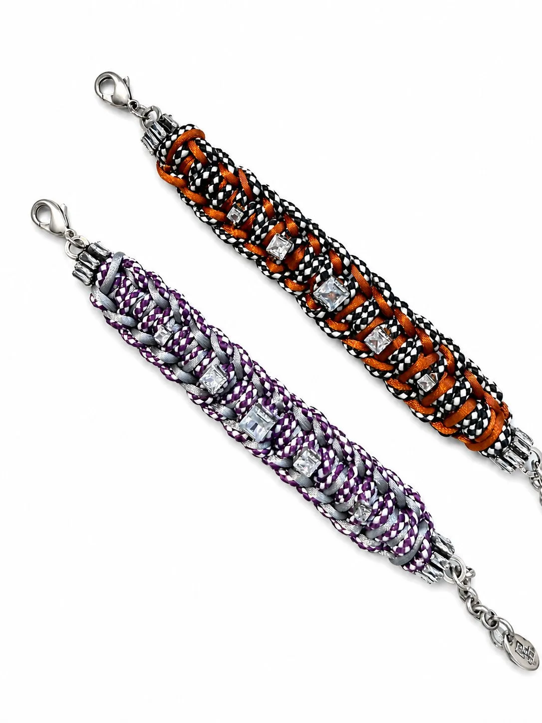 Rada Corda Intrecciata Bracciale Nero Marrone cristalli